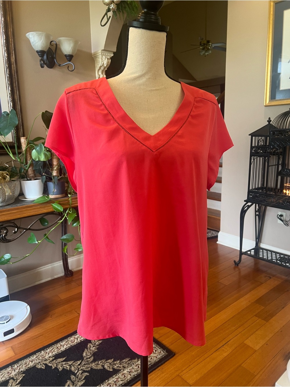 Alice Blue Coral V-Neck Short Sleeve Blouse